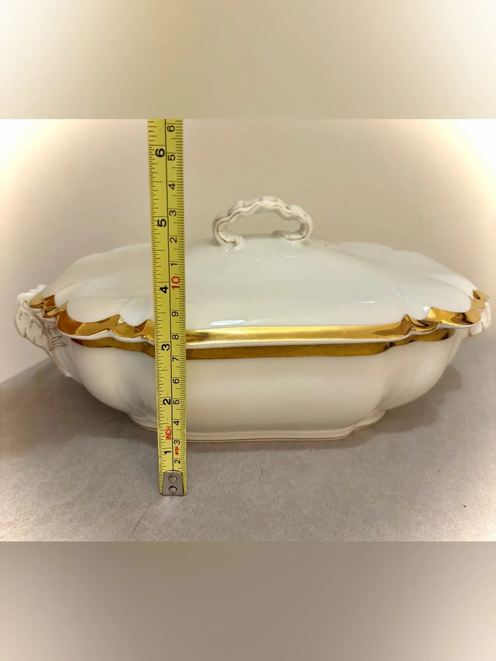 Antique Haviland & Co Limoges White Gold Covered Vegetable Serving Dish W/ Lid